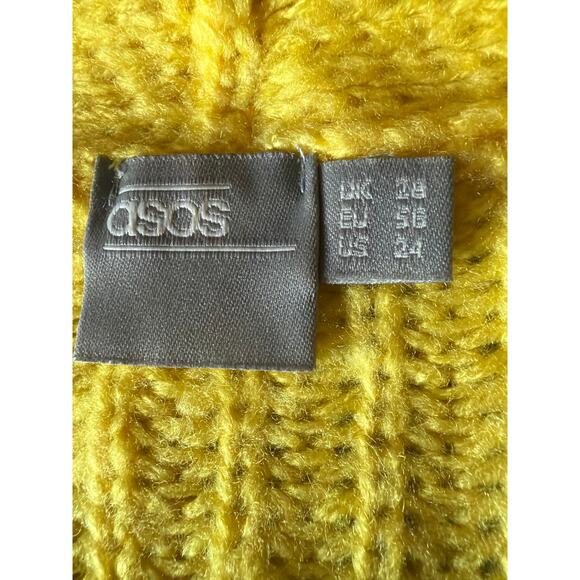 ASOS Bright Vibrant Yellow Long Sleeve Button Knit Sweater Women’s Size 24 Gift - Picture 4 of 15